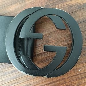 Authentic Black Leather Interlocking G Gucci Belt